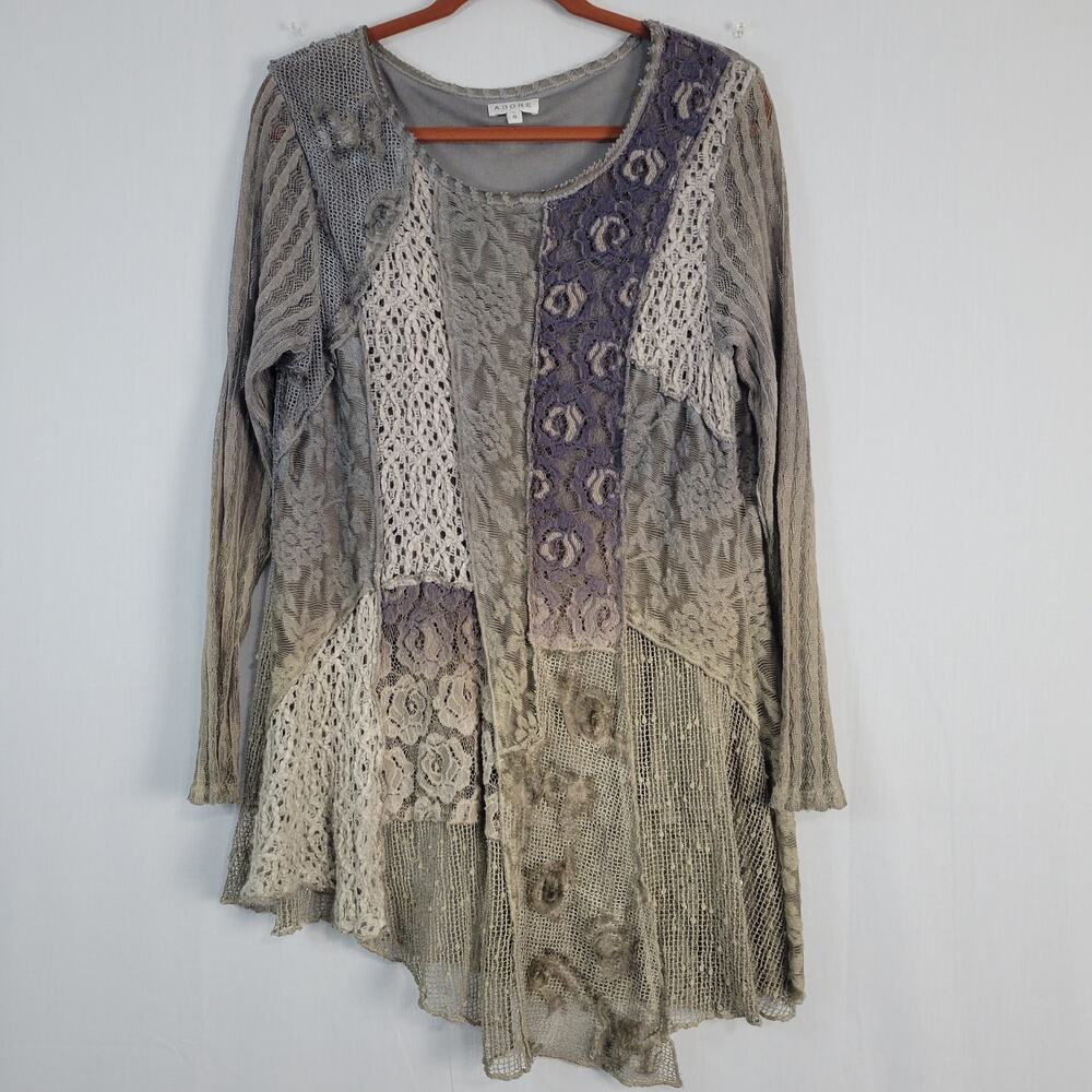 Adore Long Sleeve Patchwork Asymmetrical Tunic To… - image 1